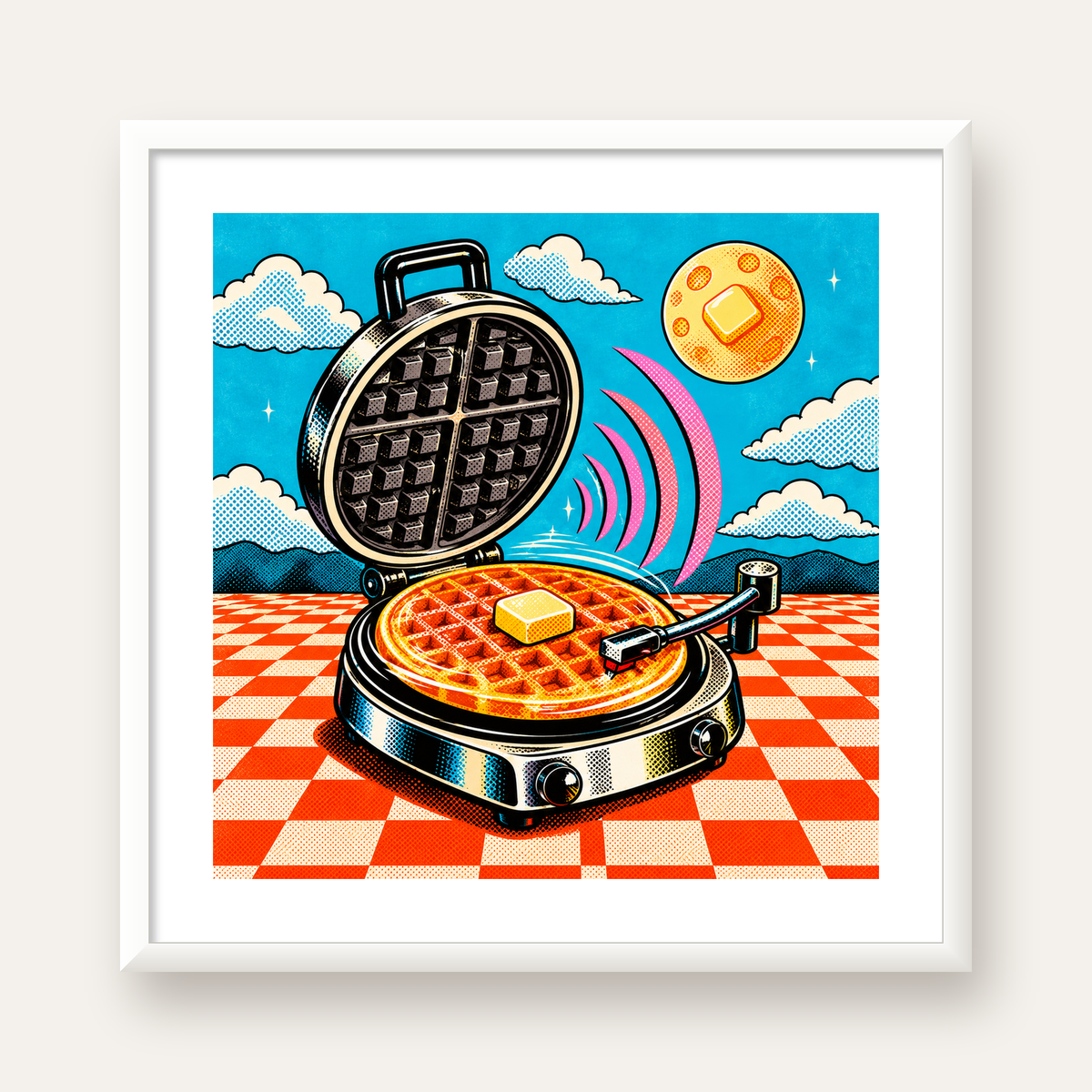 Retro Waffle Pikap Poster – Pop-Art, Müzikli Duvar Dekoru — beyaz çerçeveli kare poster