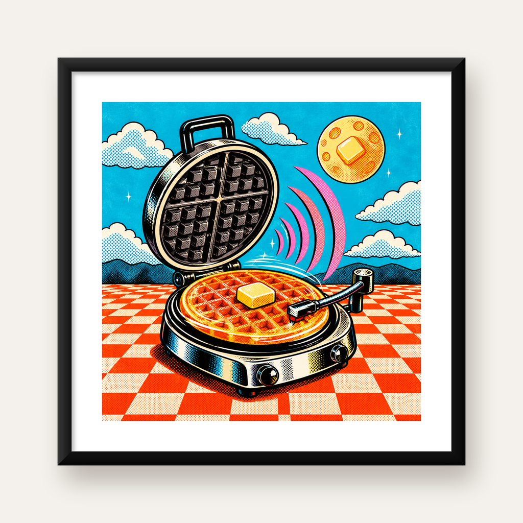 Retro Waffle Pikap Poster – Pop-Art, Müzikli Duvar Dekoru — Kare baskı, beyaz paspartulu