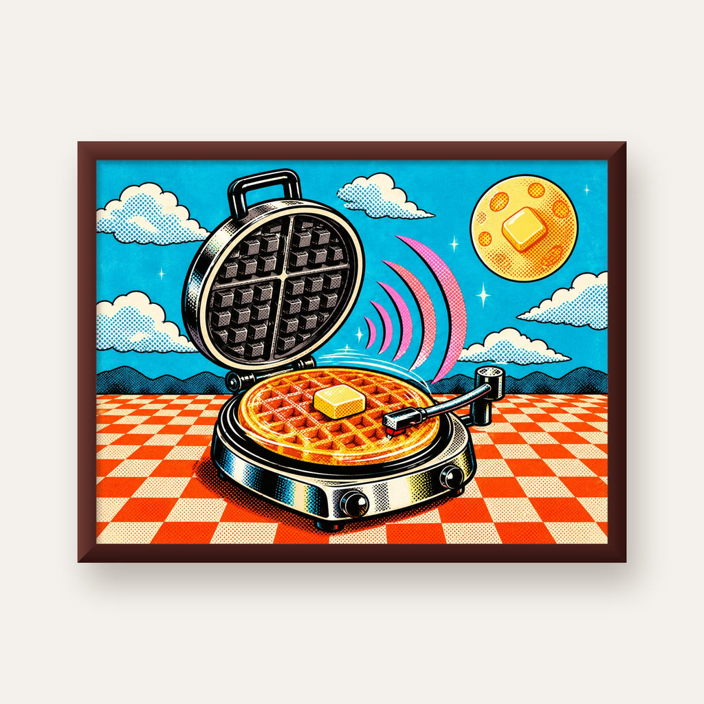 Retro Waffle Pikap Poster – Pop-Art, Müzikli Duvar Dekoru — ceviz çerçeveli