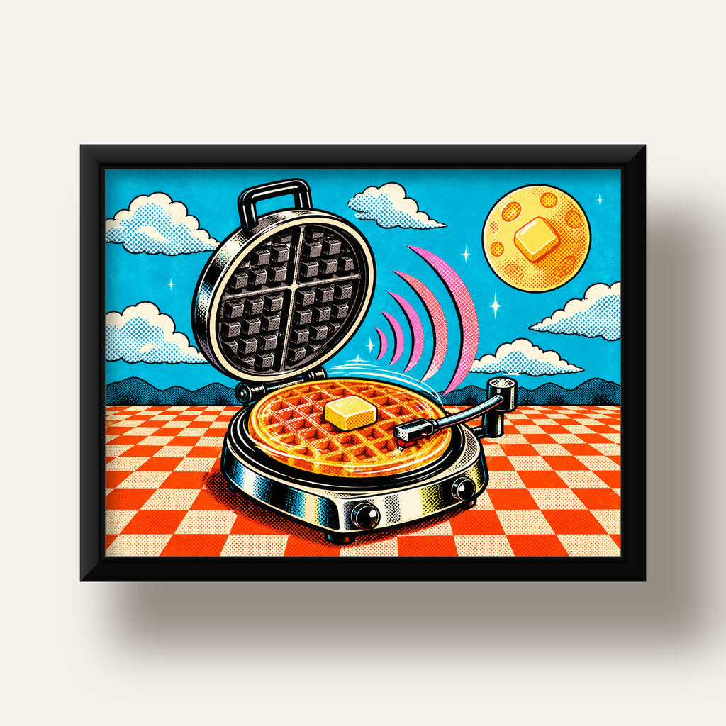 Retro Waffle Pikap Poster – Pop-Art, Müzikli Duvar Dekoru — siyah derin çerçeveli