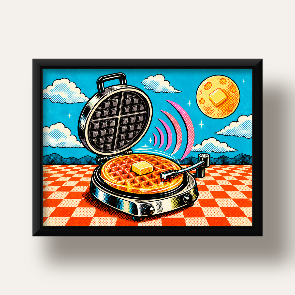 Retro Waffle Pikap Poster – Pop-Art, Müzikli Duvar Dekoru — siyah derin çerçeveli