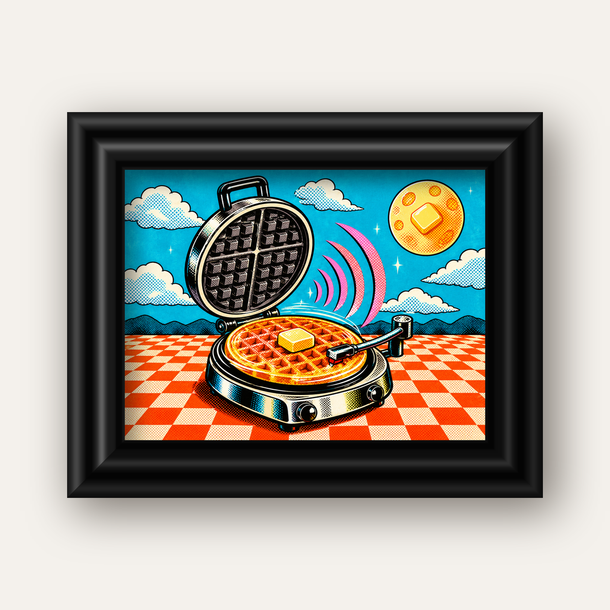 Retro Waffle Pikap Poster – Pop-Art, Müzikli Duvar Dekoru — siyah galeri çerçeveli