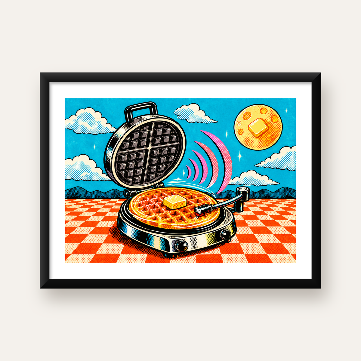 Retro Waffle Pikap Poster – Pop-Art, Müzikli Duvar Dekoru — Yatay baskı, beyaz paspartulu