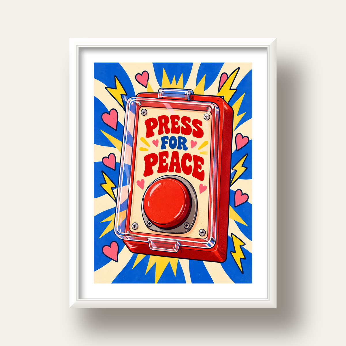 Press for Peace — beyaz derin çerçeveli paspartulu