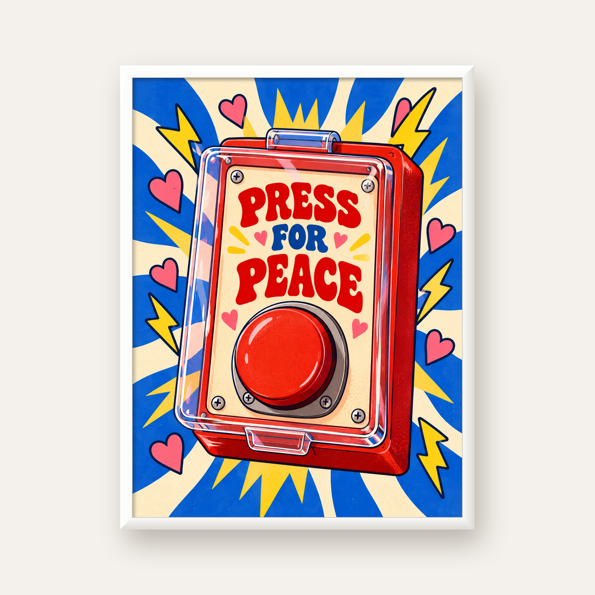 Press for Peace — beyaz çerçeveli dikey poster