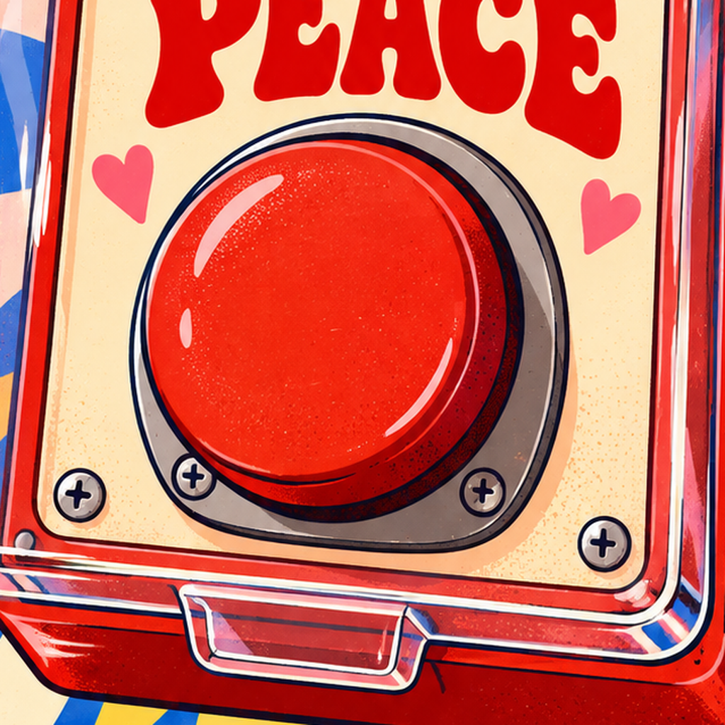 PRESS FOR PEACE: Barış İçin Butona Bas Poster — baskının yakın çekimi, kâğıt dokusu ve renk detayı