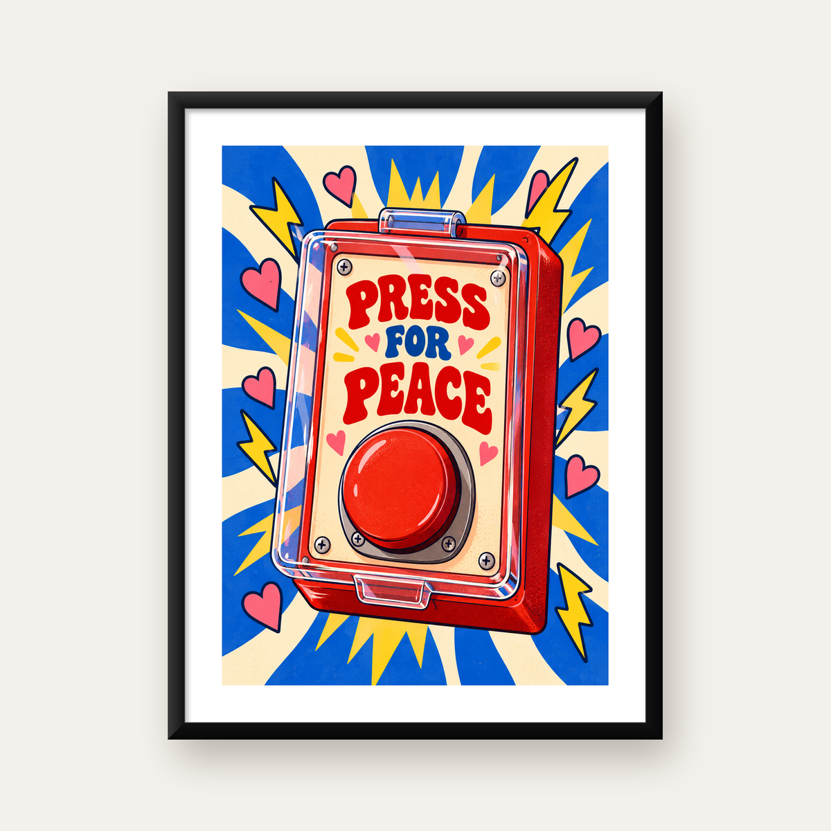 PRESS FOR PEACE: Barış İçin Butona Bas Poster — Dikey baskı, beyaz kenar boşluklu