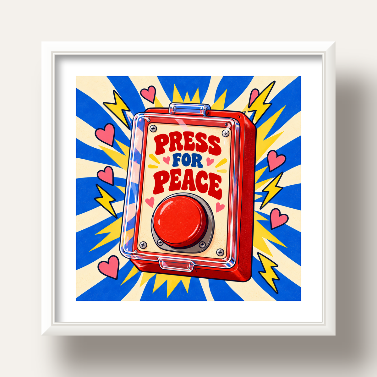 Press for Peace — beyaz derin çerçeveli paspartulu
