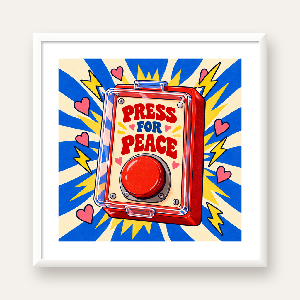 Press for Peace — beyaz çerçeveli kare poster