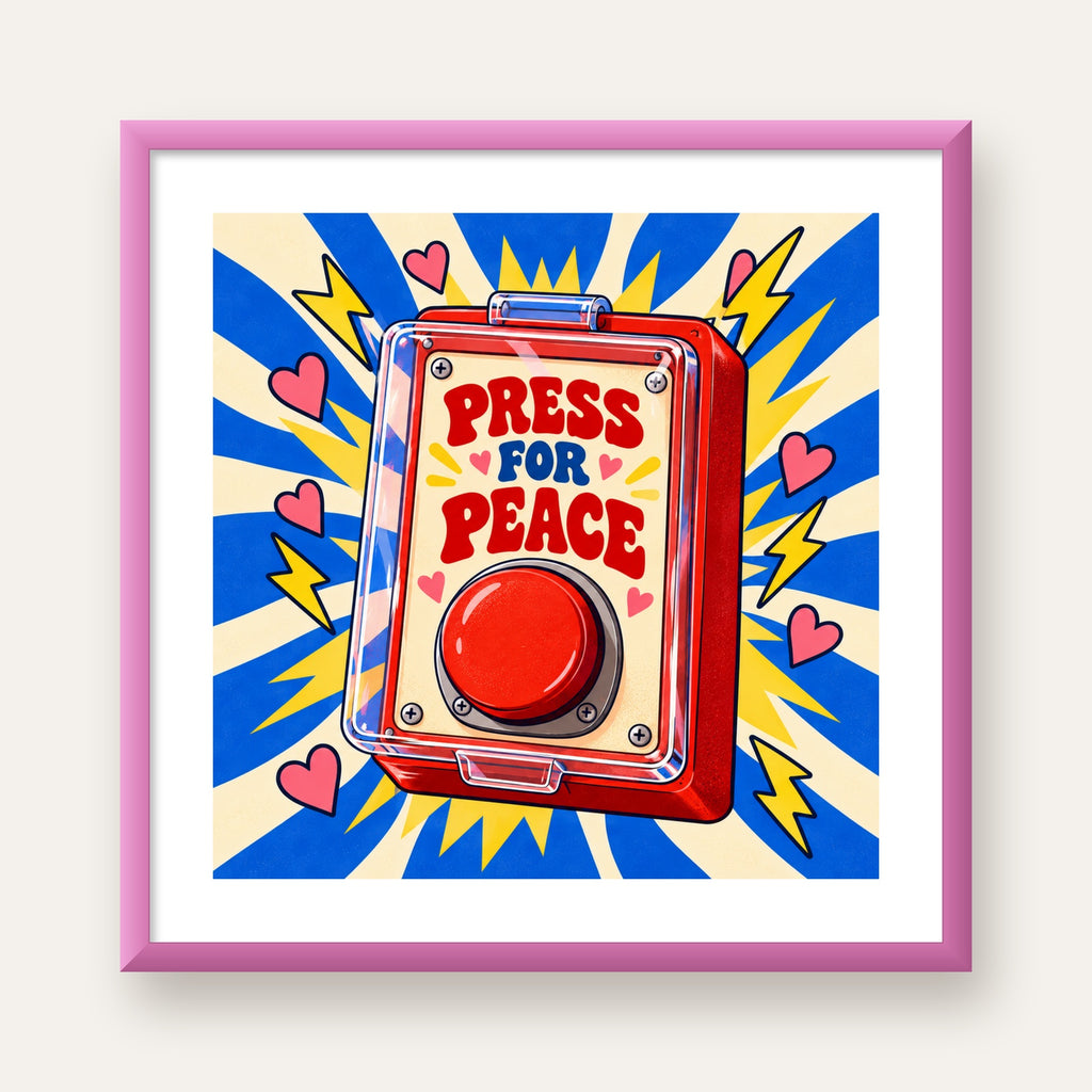 Press for Peace — pembe çerçeveli paspartulu