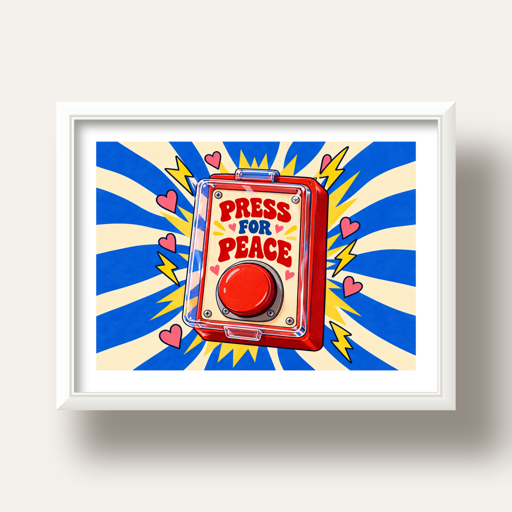 Press for Peace — beyaz derin çerçeveli paspartulu