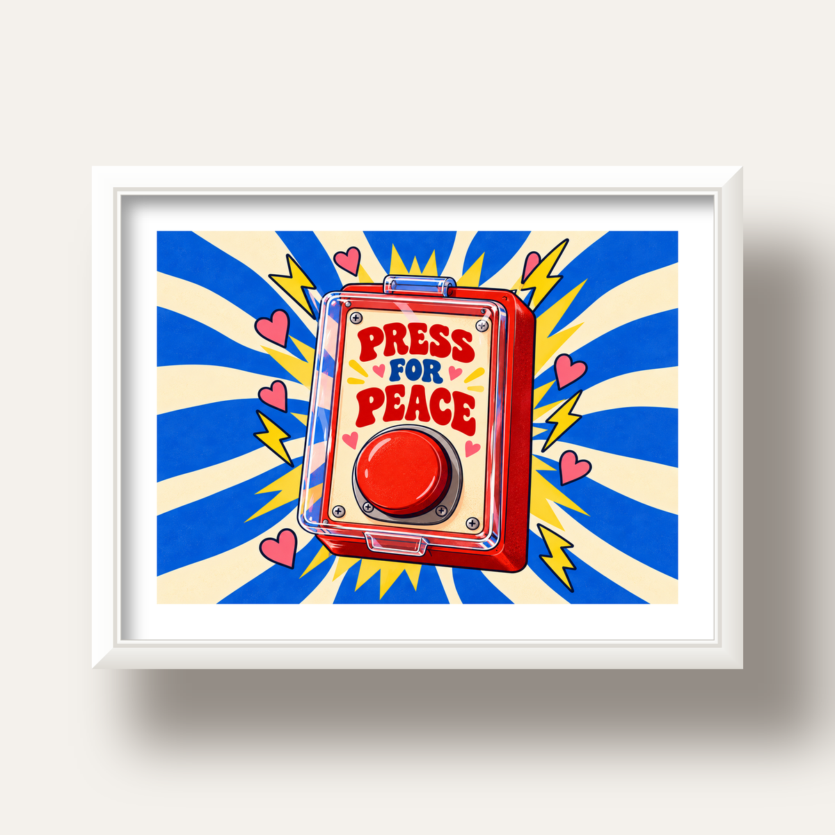 Press for Peace — beyaz derin çerçeveli paspartulu