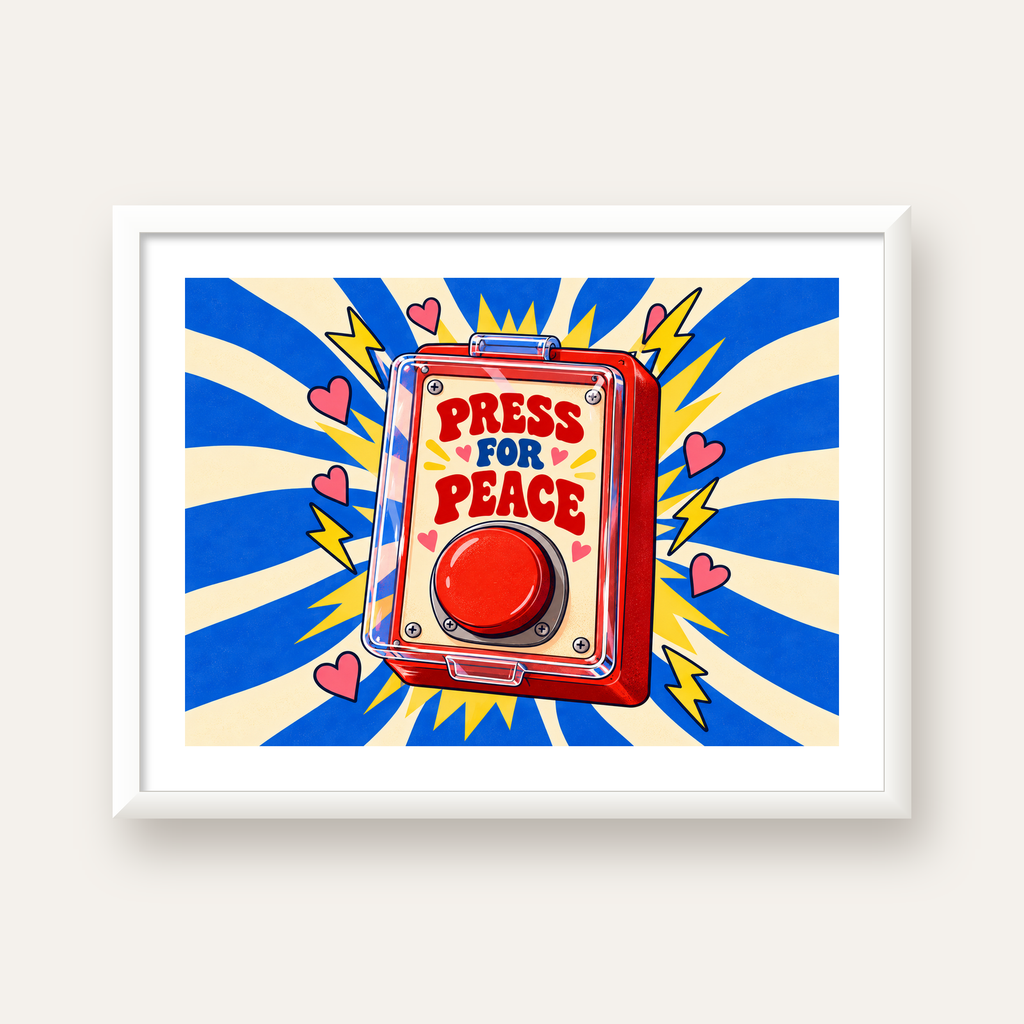 Press for Peace — beyaz çerçeveli yatay poster