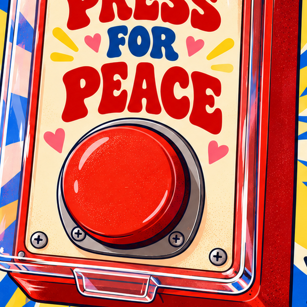 PRESS FOR PEACE: Barış İçin Butona Bas Poster — baskının yakın çekimi, kâğıt dokusu ve renk detayı