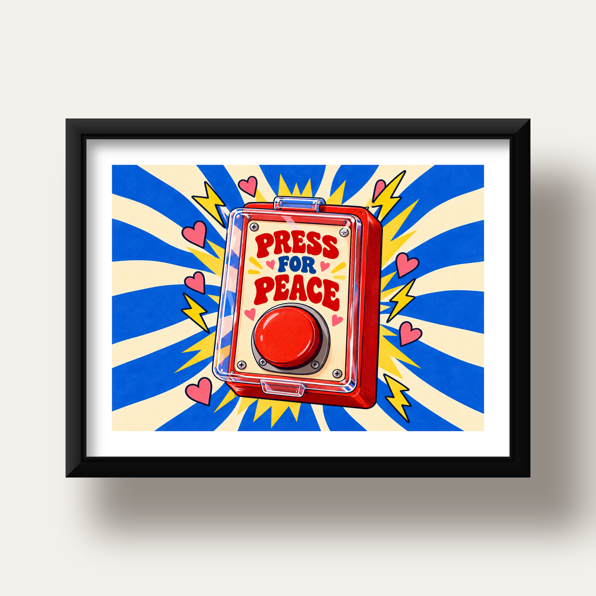 Press for Peace — siyah derin çerçeveli paspartulu