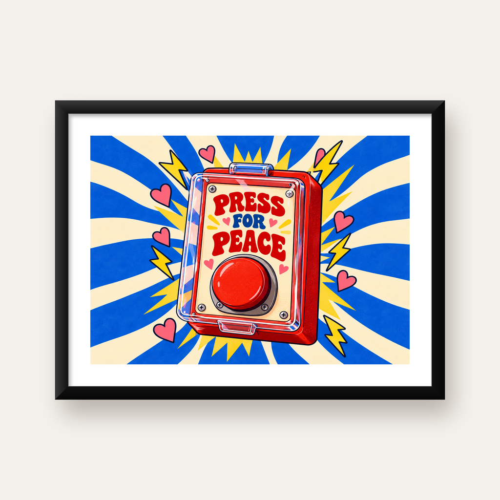 PRESS FOR PEACE: Barış İçin Butona Bas Poster — Yatay baskı, beyaz kenar boşluklu