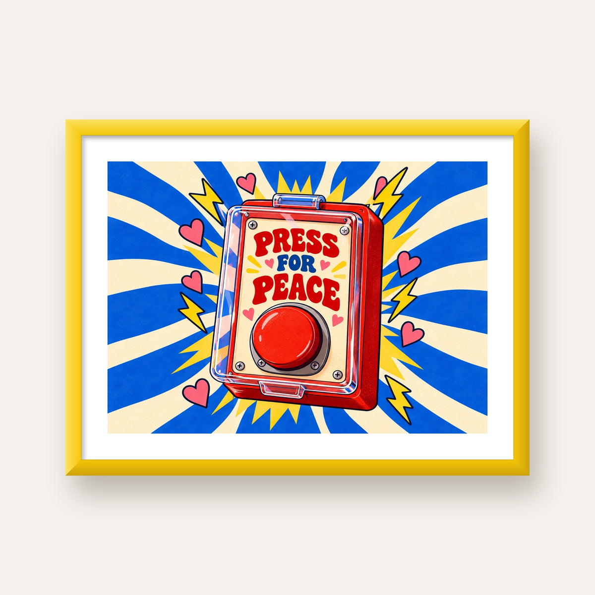 Press for Peace — sarı çerçeveli paspartulu