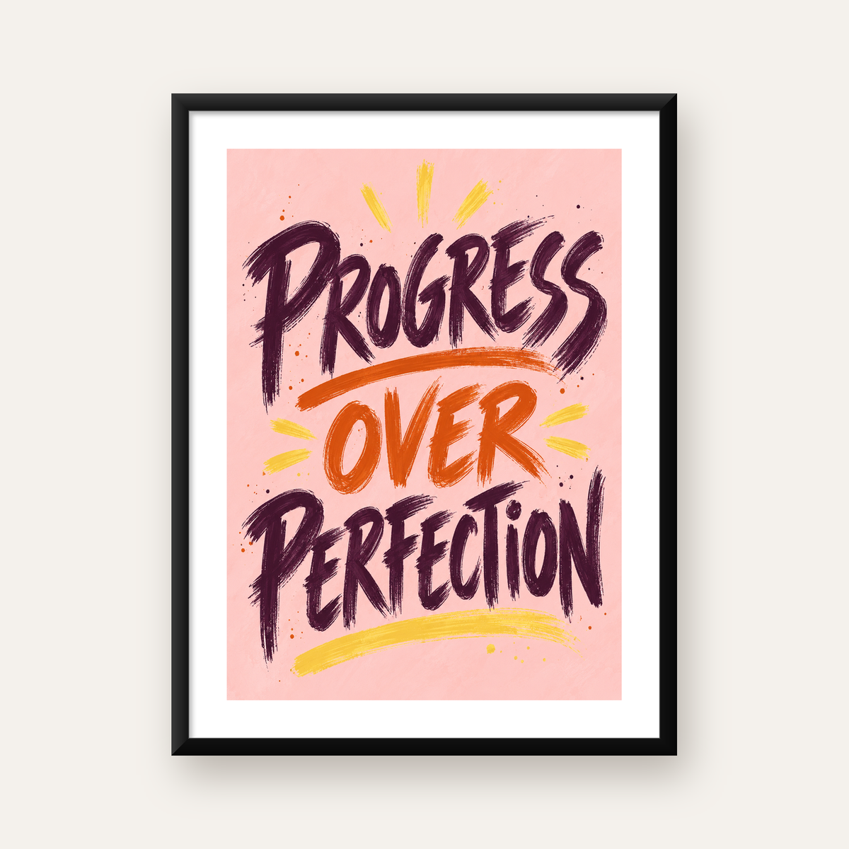 Progress Over Perfection İlham Verici Tipografi Poster — Dikey baskı, beyaz kenar boşluklu