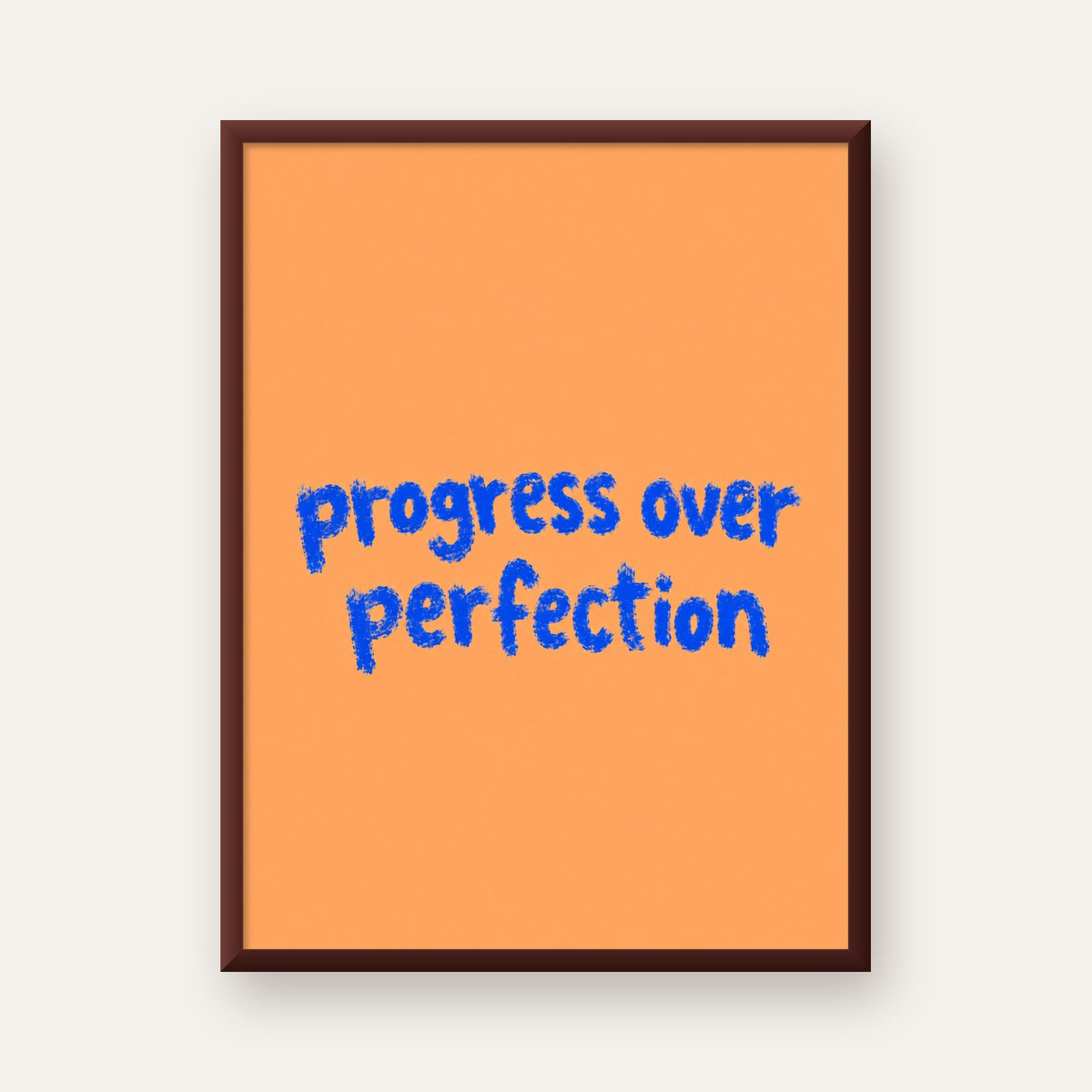 Progress Over Perfection Minimal Turuncu Poster — ceviz çerçeveli