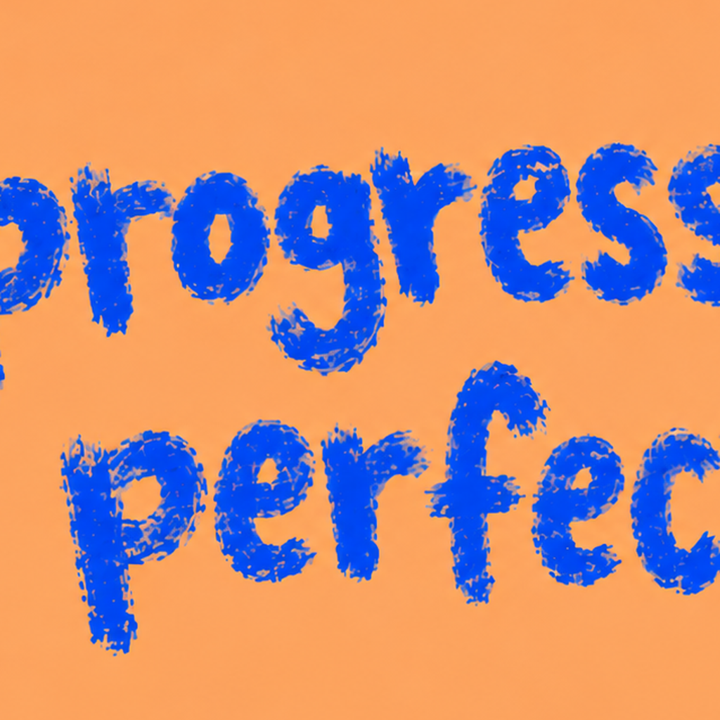 Progress Over Perfection Minimal Turuncu Poster — baskının yakın çekimi, kâğıt dokusu ve renk detayı