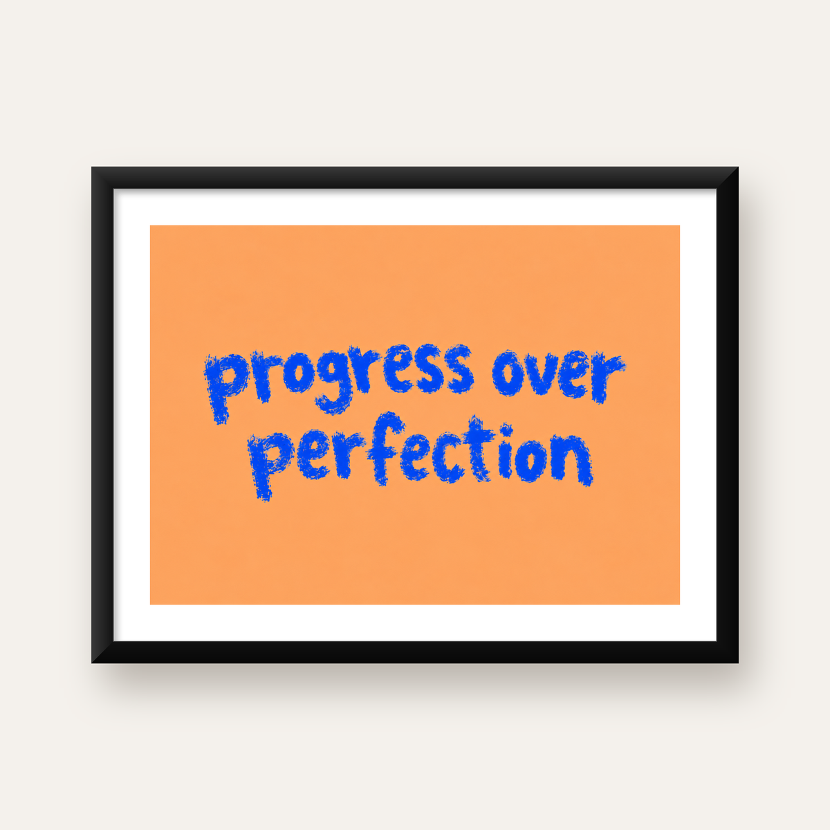 Progress Over Perfection Minimal Turuncu Poster — Yatay baskı, beyaz paspartulu