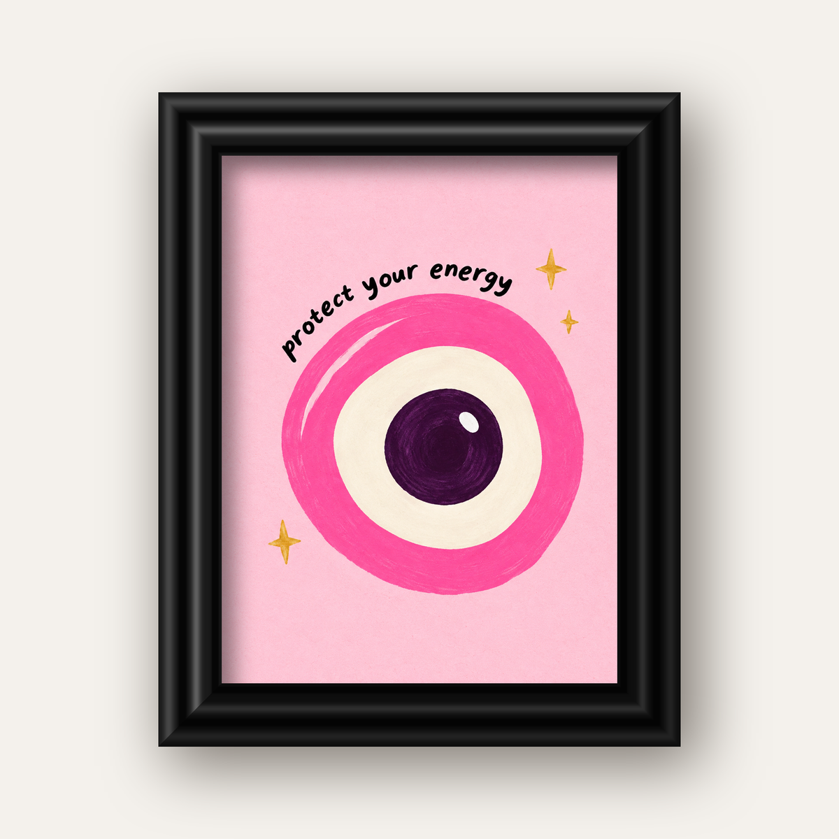 Protect Your Energy Pembe Nazar Poster — siyah galeri çerçeveli