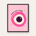 Pembe Nazar Boncuğu İllüstrasyonlu Modern Poster, Suluboya — Dikey baskı, düz siyah çerçeveli duvar posteri