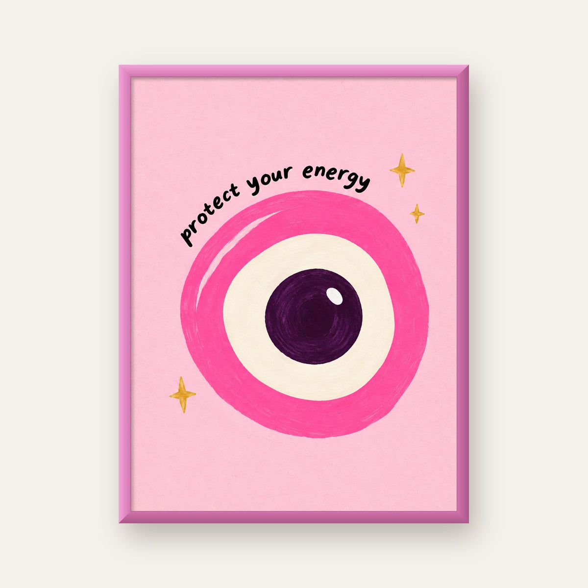 Protect Your Energy Pembe Nazar Poster — pembe çerçeveli