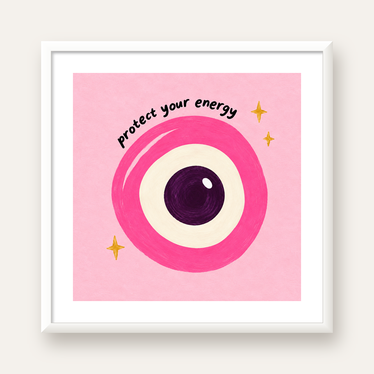 Protect Your Energy Pembe Nazar Poster — beyaz çerçeveli kare poster
