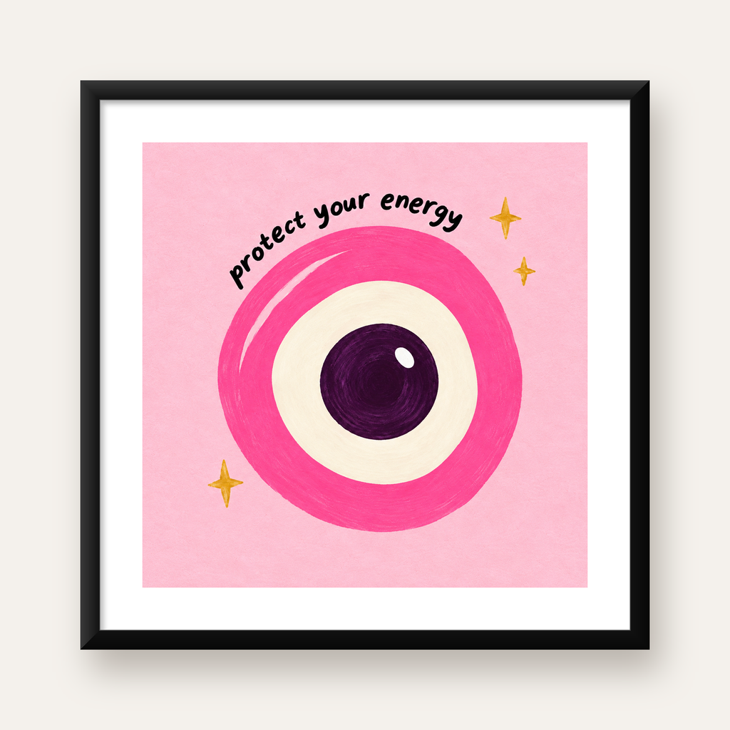 Pembe Nazar Boncuğu İllüstrasyonlu Modern Poster, Suluboya — Kare baskı, beyaz kenar boşluklu