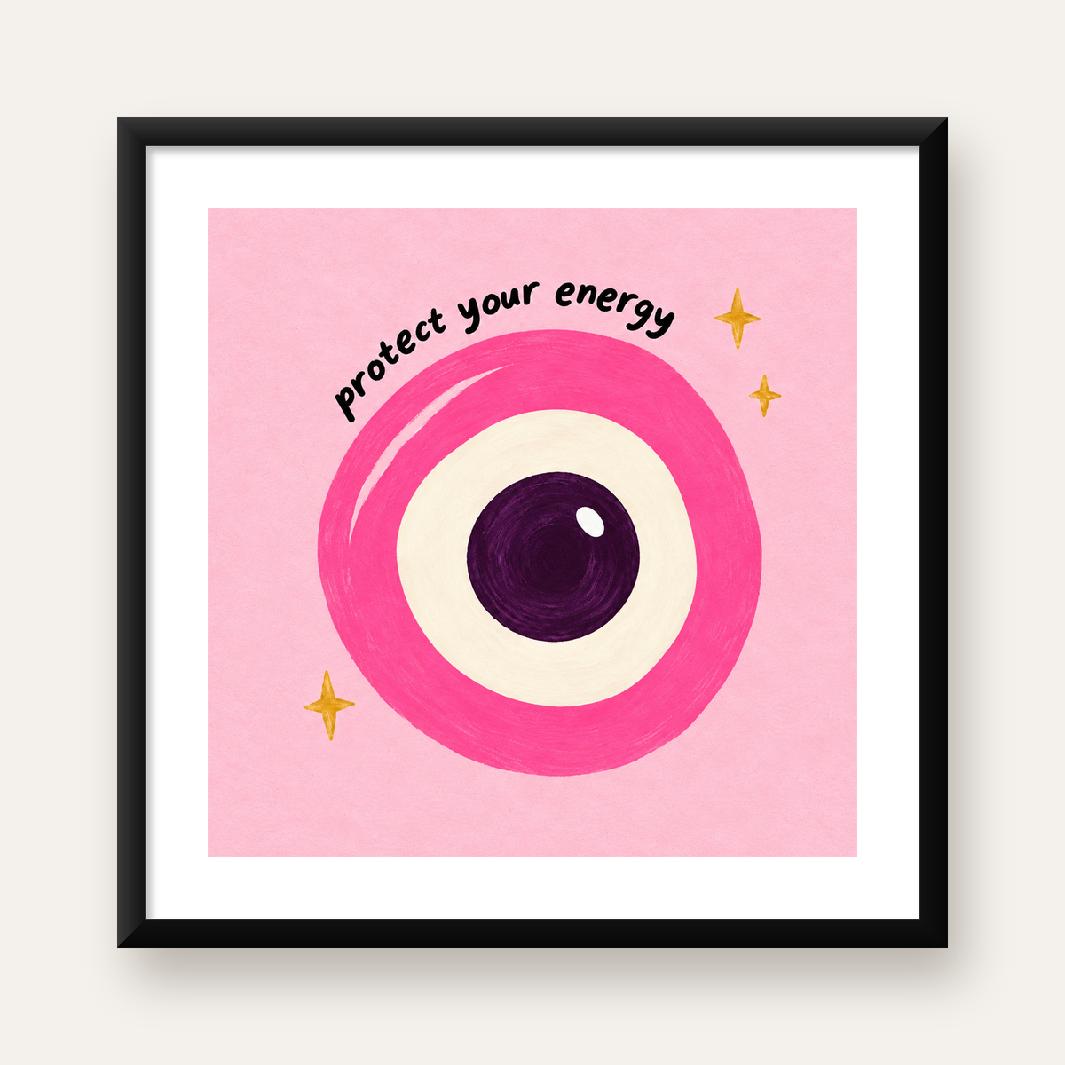 Pembe Nazar Boncuğu İllüstrasyonlu Modern Poster, Suluboya — Kare baskı, beyaz kenar boşluklu
