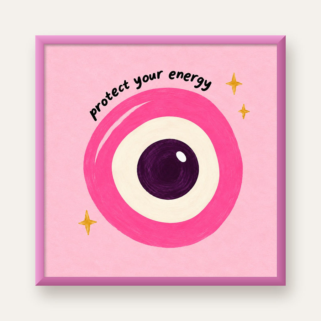 Protect Your Energy Pembe Nazar Poster — pembe çerçeveli
