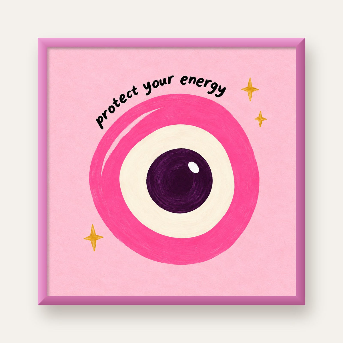 Protect Your Energy Pembe Nazar Poster — pembe çerçeveli
