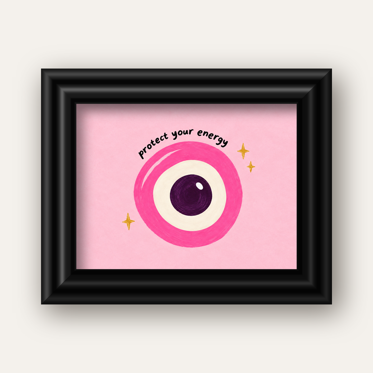 Protect Your Energy Pembe Nazar Poster — siyah galeri çerçeveli