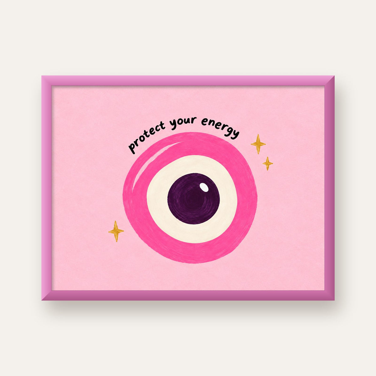 Protect Your Energy Pembe Nazar Poster — pembe çerçeveli