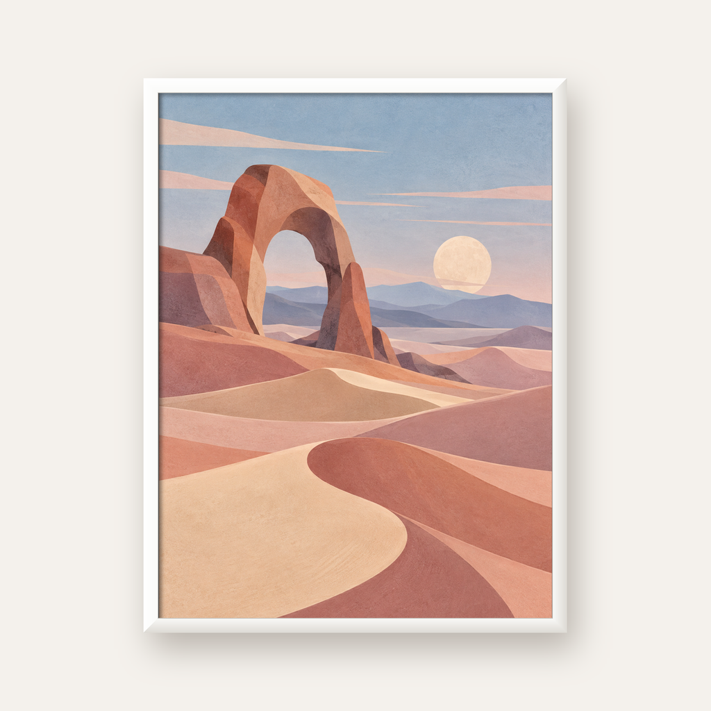 Pudra Geometrik Çöl — beyaz çerçeveli dikey poster