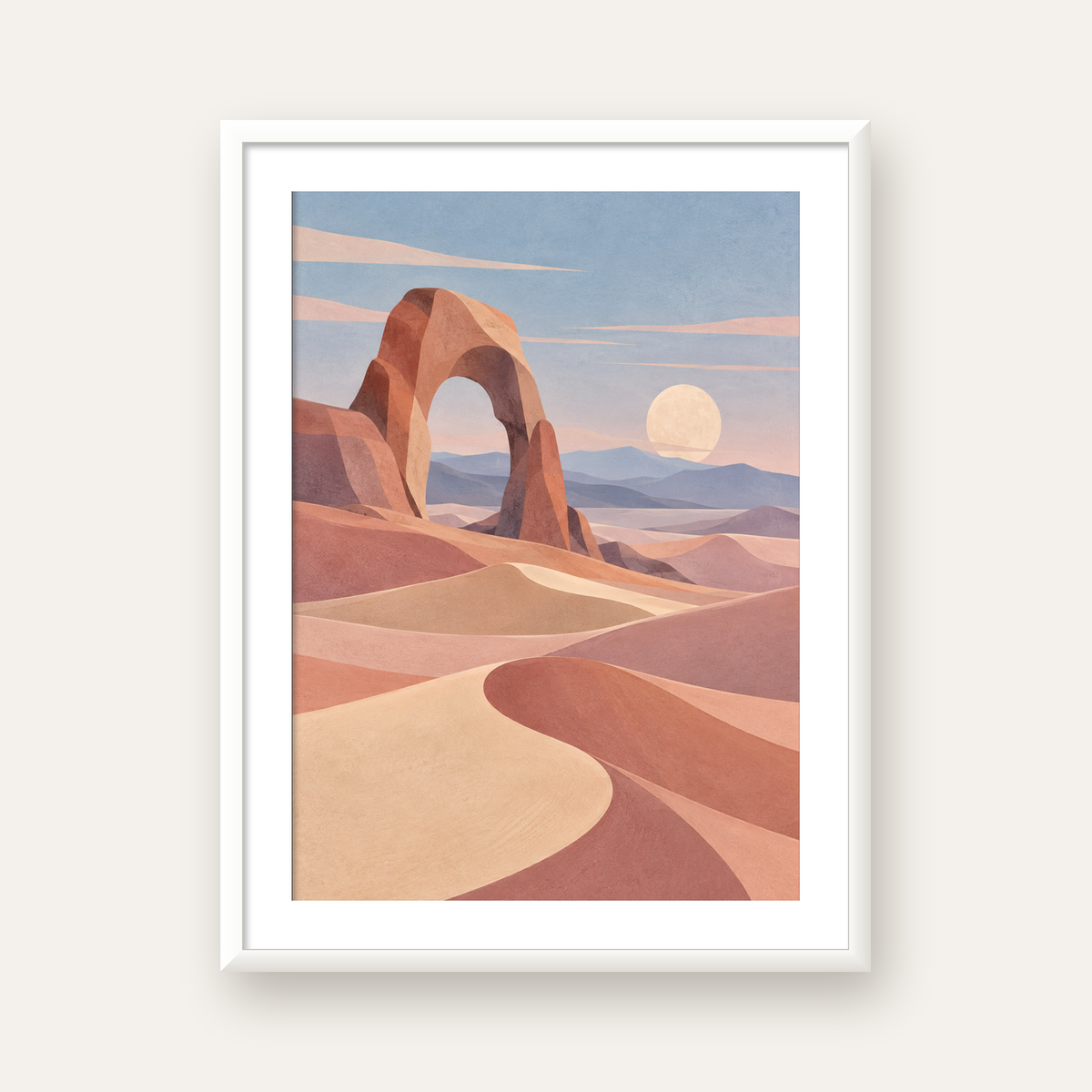 Pudra Geometrik Çöl — beyaz çerçeveli dikey poster