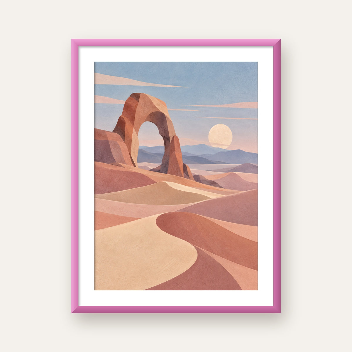 Pudra Geometrik Çöl — pembe çerçeveli paspartulu
