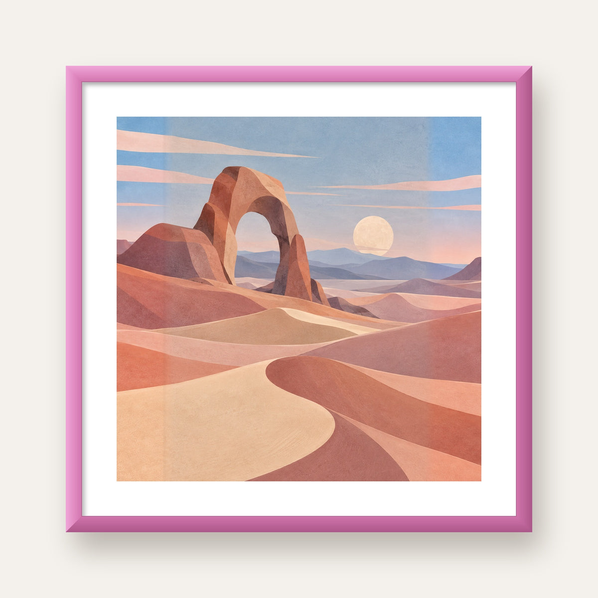 Pudra Geometrik Çöl — pembe çerçeveli paspartulu