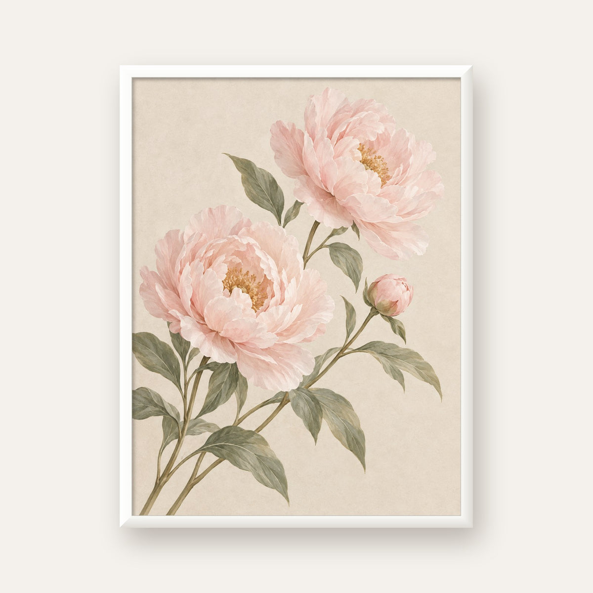 Pembe Şakayık Akvarel Poster – Zarif Çiçek Duvar Dekoru — beyaz çerçeveli dikey poster