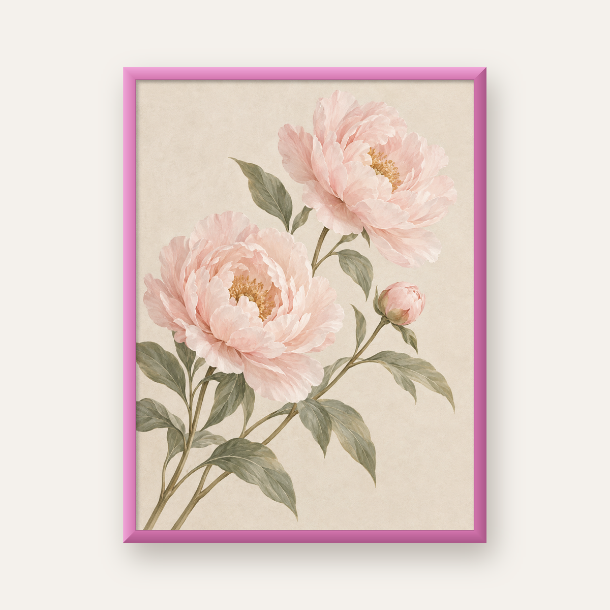 Pembe Şakayık Akvarel Poster – Zarif Çiçek Duvar Dekoru — pembe çerçeveli