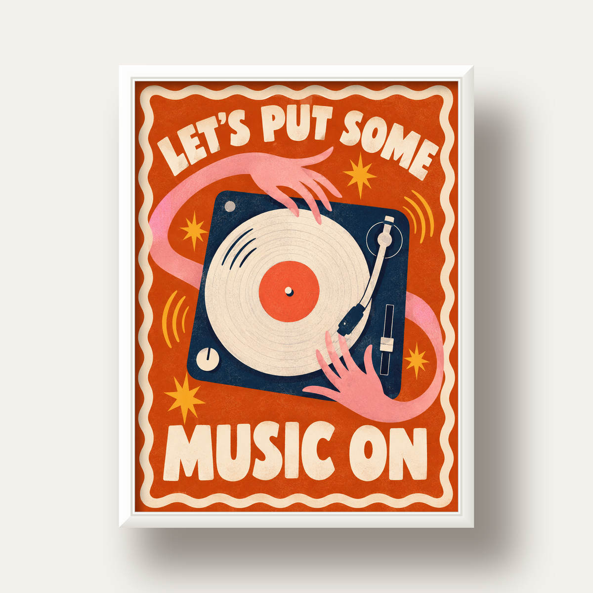 Retro Pikap ve Müzik Temalı Renkli Poster – Vintage Tarz Dekor — beyaz derin çerçeveli