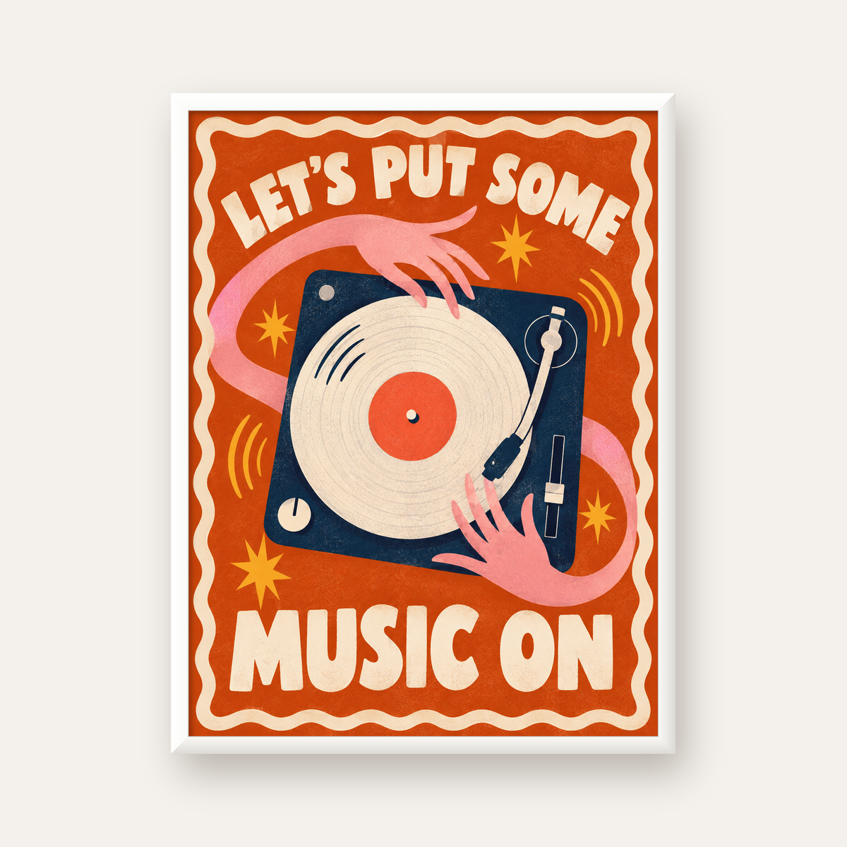Retro Pikap ve Müzik Temalı Renkli Poster – Vintage Tarz Dekor — beyaz çerçeveli dikey poster
