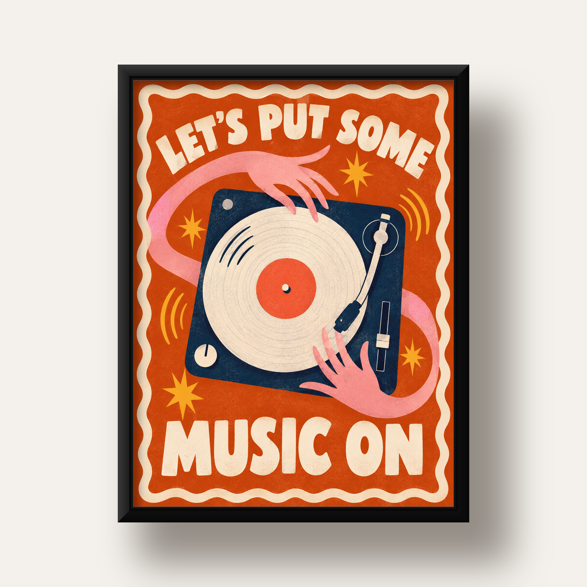 Retro Pikap ve Müzik Temalı Renkli Poster – Vintage Tarz Dekor — siyah derin çerçeveli