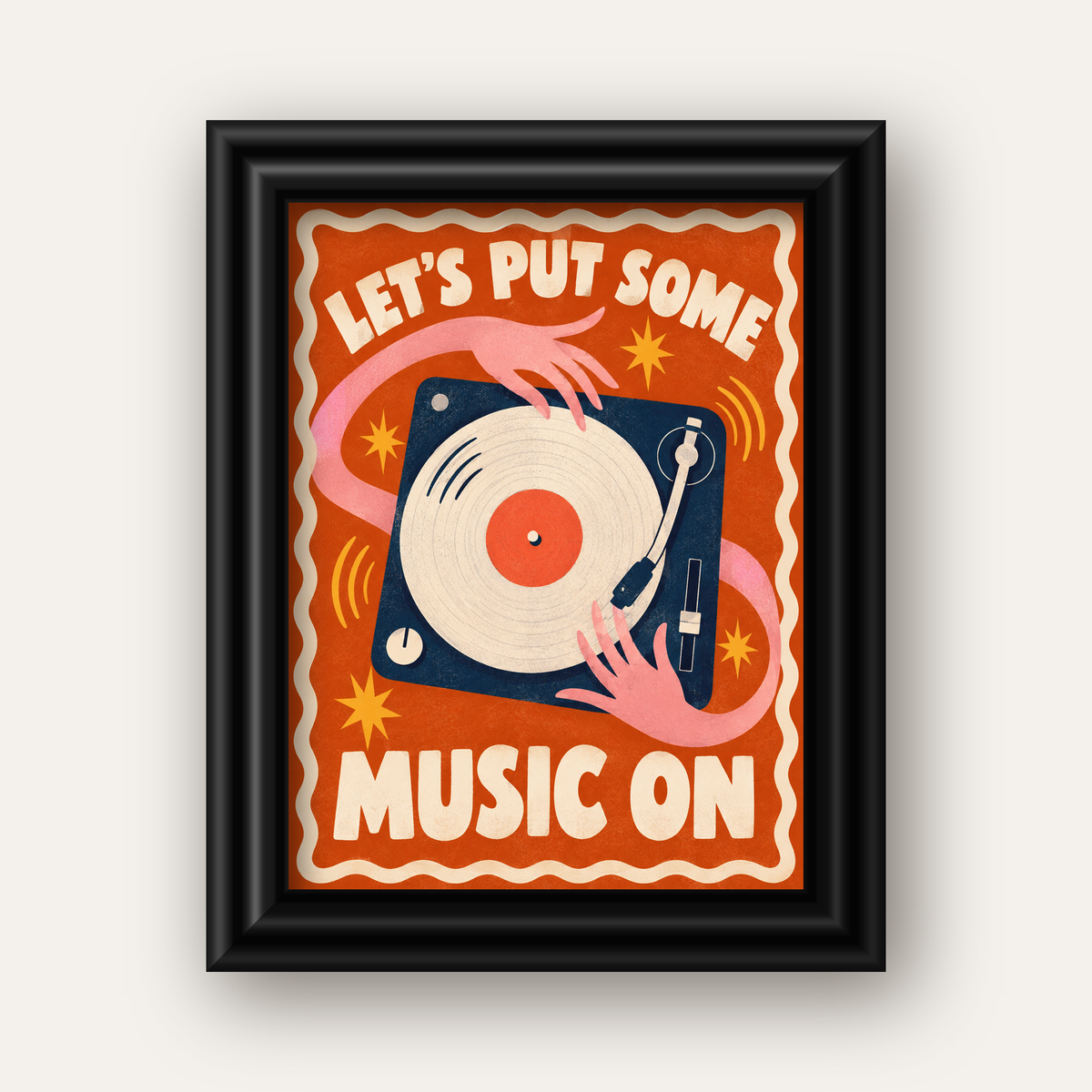 Retro Pikap ve Müzik Temalı Renkli Poster – Vintage Tarz Dekor — siyah galeri çerçeveli
