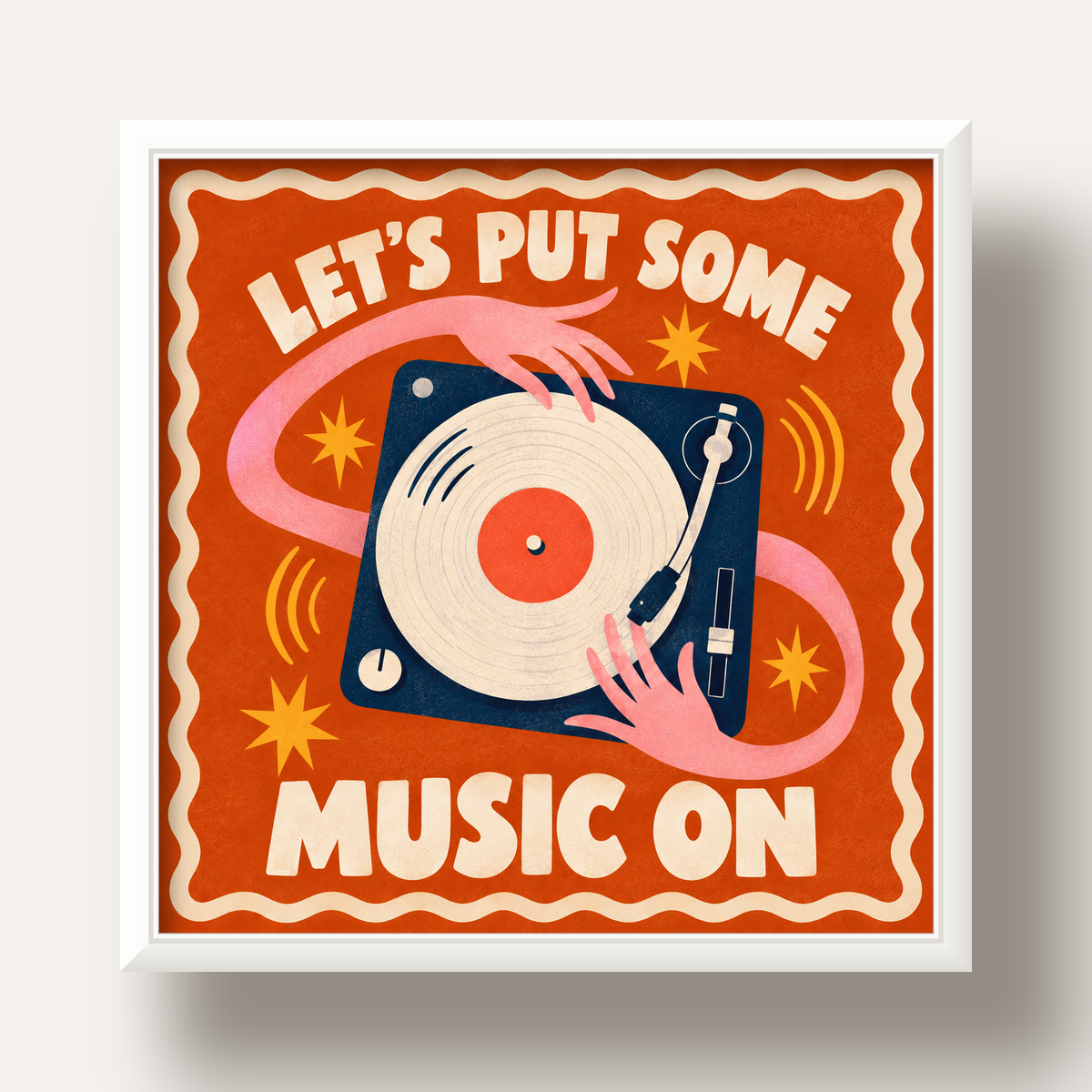 Retro Pikap ve Müzik Temalı Renkli Poster – Vintage Tarz Dekor — beyaz derin çerçeveli