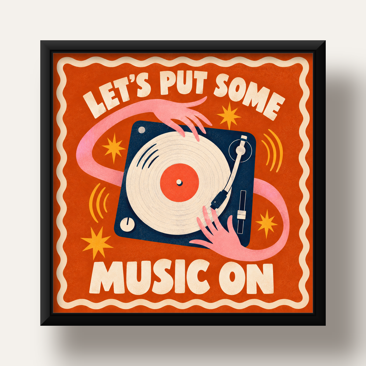 Retro Pikap ve Müzik Temalı Renkli Poster – Vintage Tarz Dekor — siyah derin çerçeveli