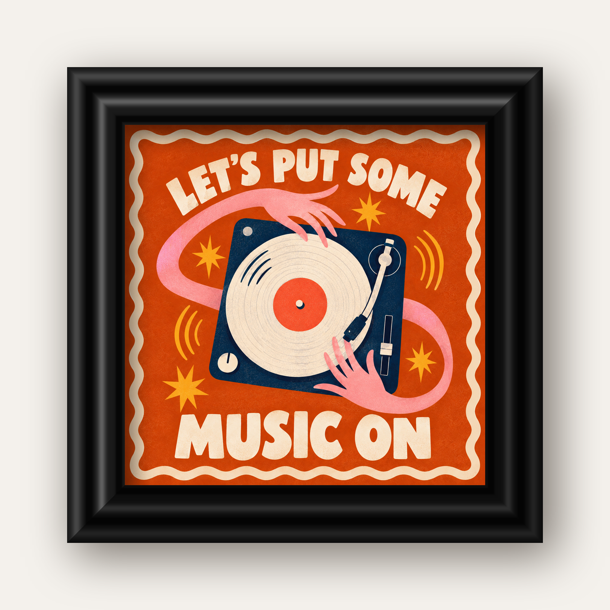 Retro Pikap ve Müzik Temalı Renkli Poster – Vintage Tarz Dekor — siyah galeri çerçeveli