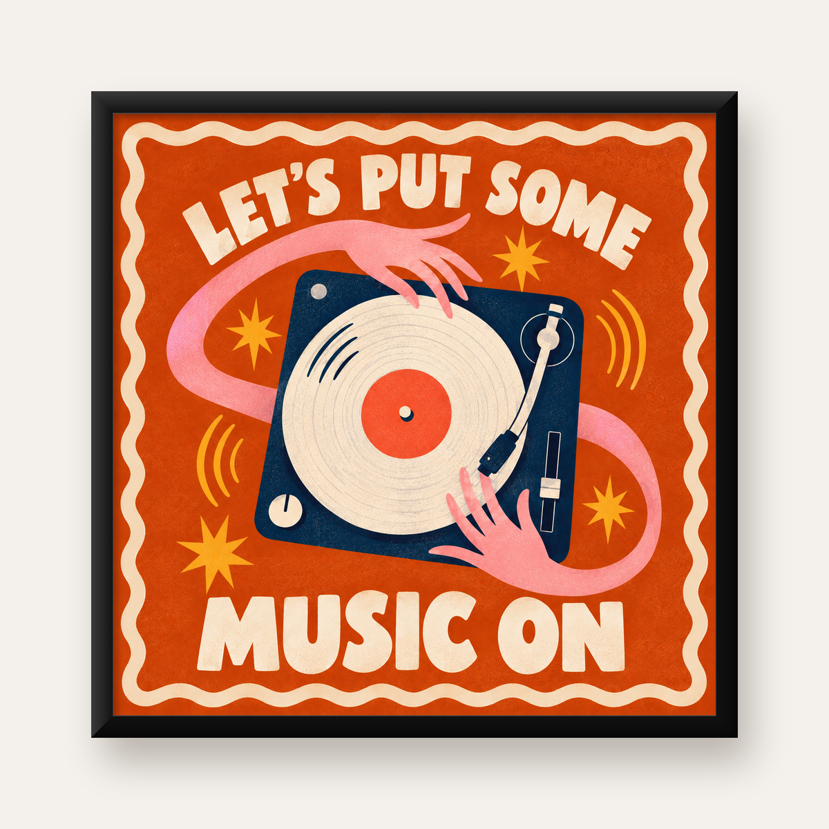 Retro Pikap ve Müzik Temalı Renkli Poster – Vintage Tarz Dekor — Kare baskı, düz siyah çerçeveli duvar posteri