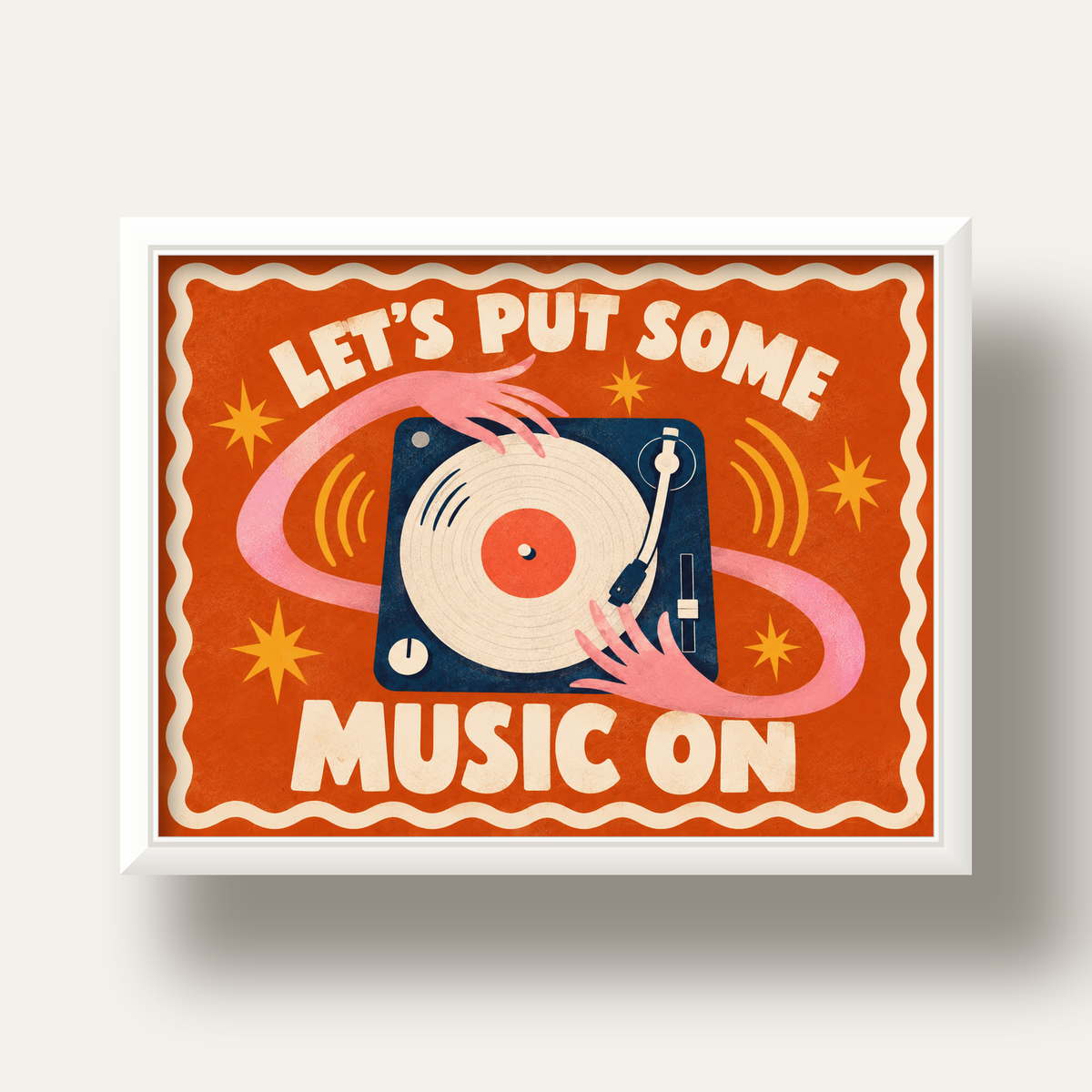 Retro Pikap ve Müzik Temalı Renkli Poster – Vintage Tarz Dekor — beyaz derin çerçeveli